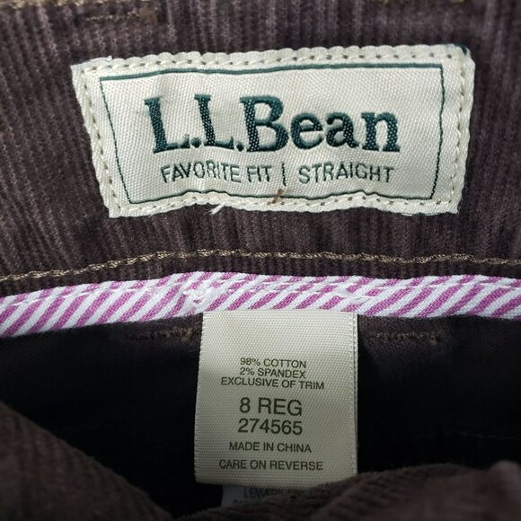LL Bean Brown Corduroy Favorite Fit Straight Pants 8 Regular Womens Fall Winter - Picture 2 of 9